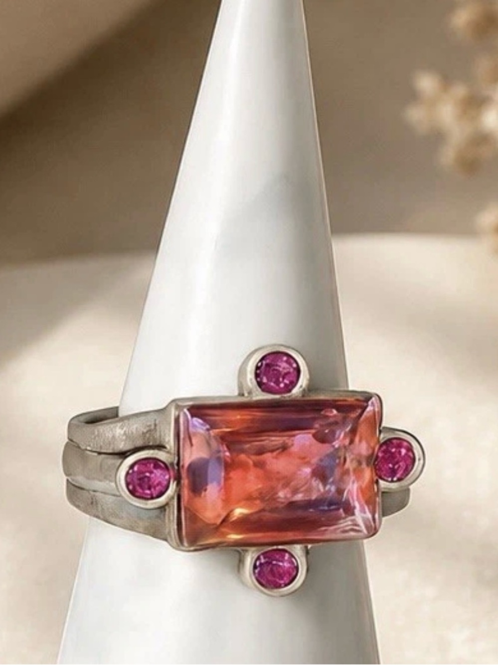 VTG YSL NWT Yves Saint Laurent Pink Crystal Silver Statement Ring